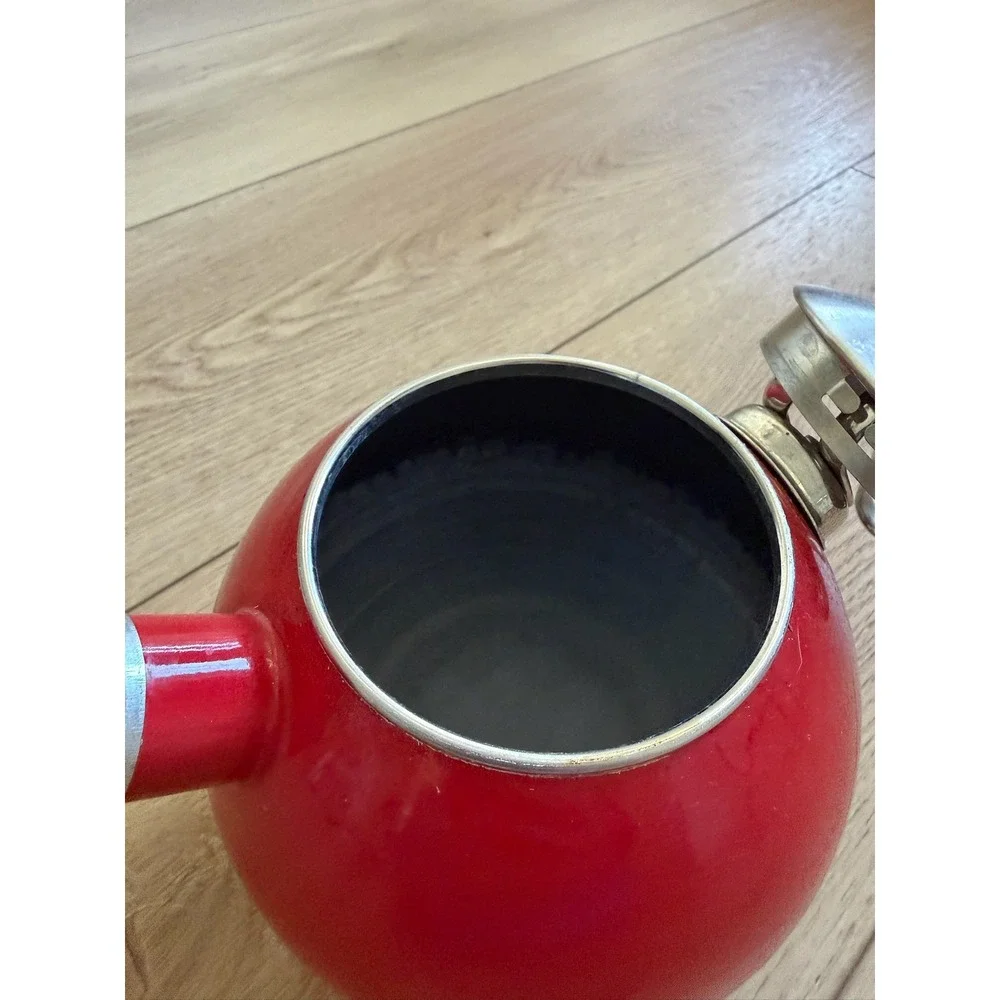 Vintage Chantal‎ Red Enamel on Steel Spherical Tea Kettle Stainless Handle